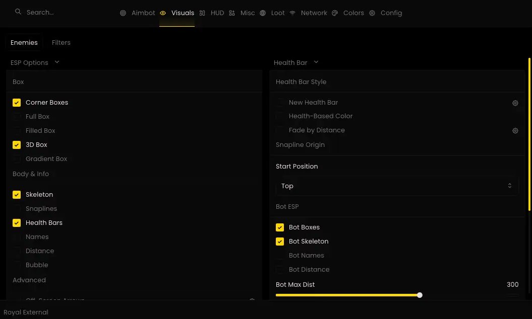 MW4 aimbot menu — bone priority, FOV and smoothing